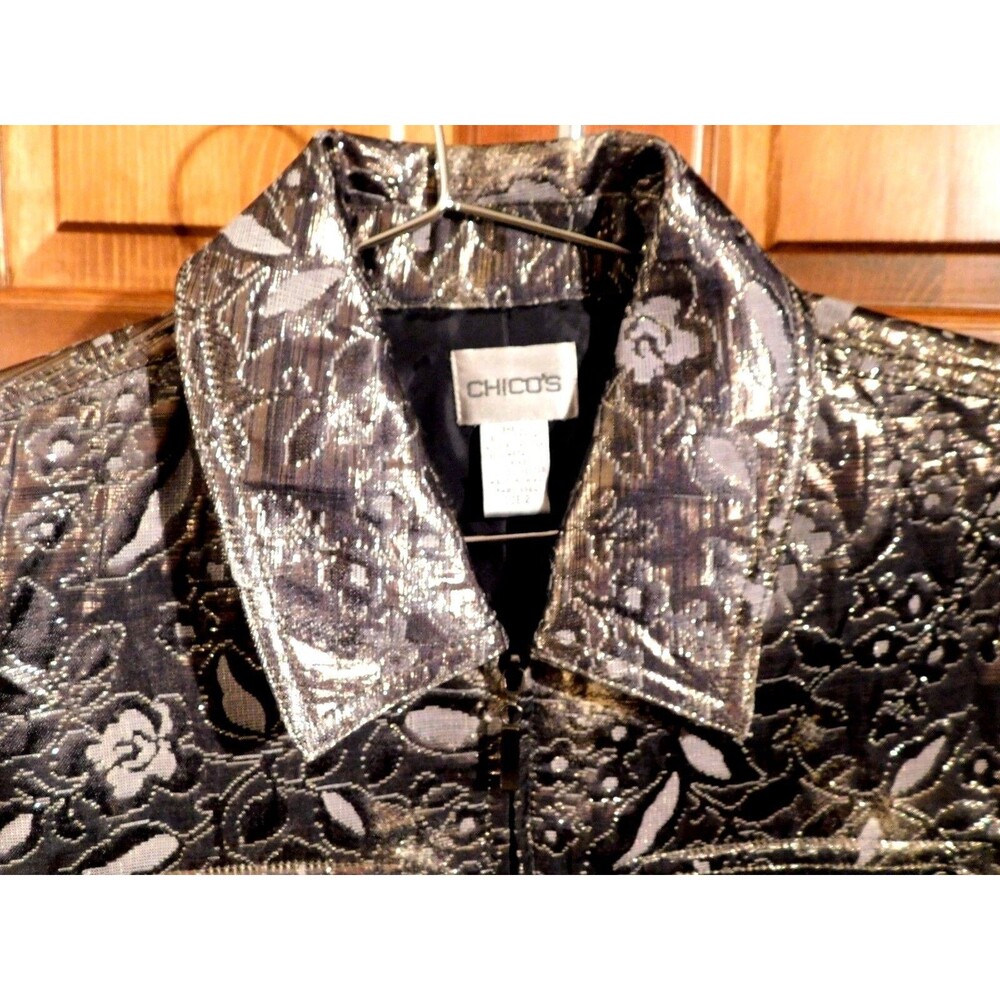 Chico Size 2 Dark Gray / Gold / Silver Multi Color Blazer / Jacket RN79984 - Picture 3 of 7